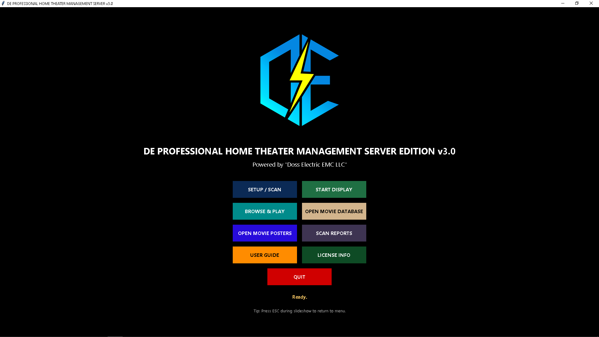 DE Theater v3 Server Main Menu